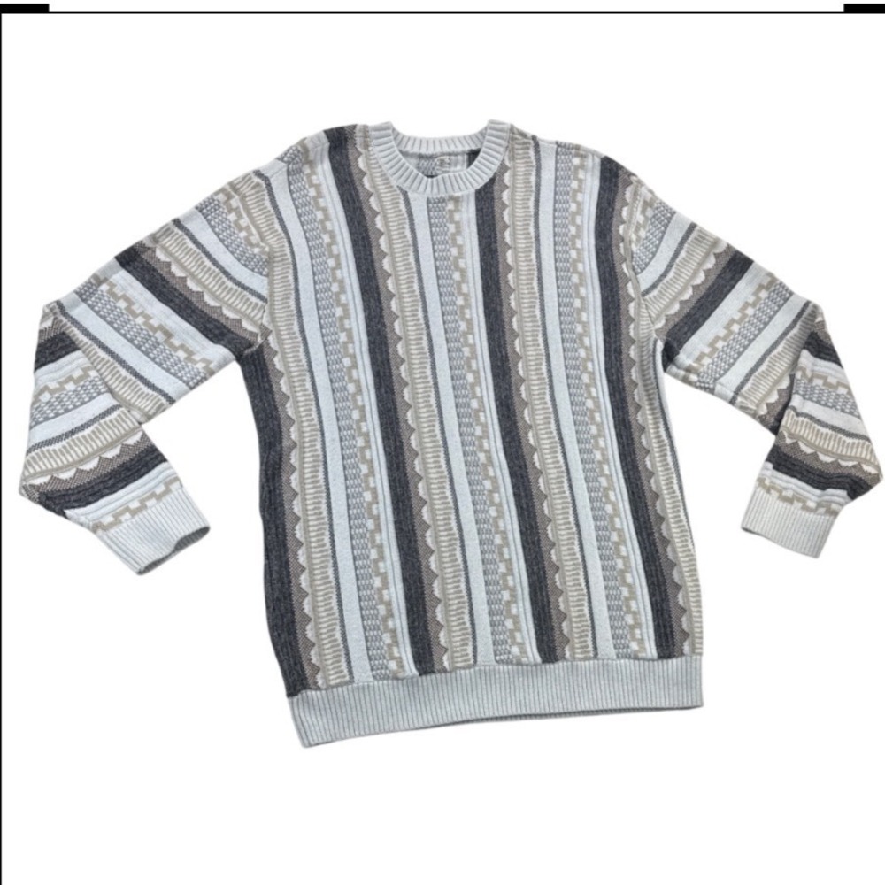 Hollister Textured Knit Sweater Men Med Beige Gray Crewneck Pullover